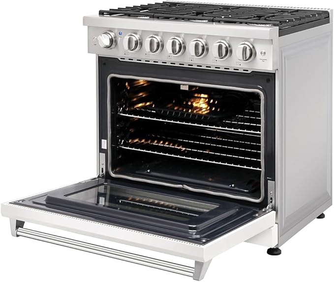 36 inch Professional Freestanding Pro-Style Natural Gas Range or Liquid Propane Gas Range with 6 Burners, 6.0 cu.ft. Oven Capacity, in Stainless Steel - KOS-36RG03M (White)