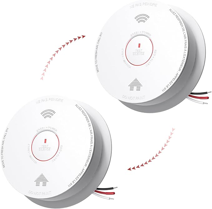 Siterlink Hardwired Smoke Detector Carbon Monoxide Detector Combo 10 Year Battery up, UL 217-9th Conforming, Interconnected Smoke & CO Alarm with Bilingual Voice Alerts, 2 Pack