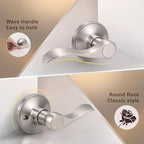 Knobonly 10 Pack Satin Nickel Pasage Door Levers Interior Door Handles for Hallyway andCloset Door Knobs Keyless Nickel Door Handles with Lock, Zinc Alloy Reversible for Right/Left