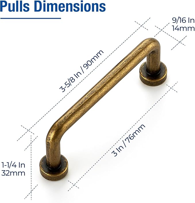 JOY DECOR Cabinet Pulls – 3 Inch Hole Center, Antique Brass, 2 Pack, Zinc Alloy Cabinet Handles for Drawers & Cupboard – Vintage Style Hardware for Kitchen, Bathroom, Dresser, Furniture Makeover