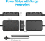 Flat Plug Power Strip Surge Protector with 12 AC Outlets 6 USB Ports 3 Side Multi Plug Outlet Extender 10 Ft Extension Cord for Home Office Kitchen Dorm Wall Desk Charging Station ETL Listed