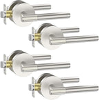 Asidrama 4 Pack Passage Brushed Nickel Door Handles, Door Lever with Door Knobs Indoor for Bedroom or Bathroom, Heavy Duty Door Handles Interior with Locks for Left Right Sided Doors