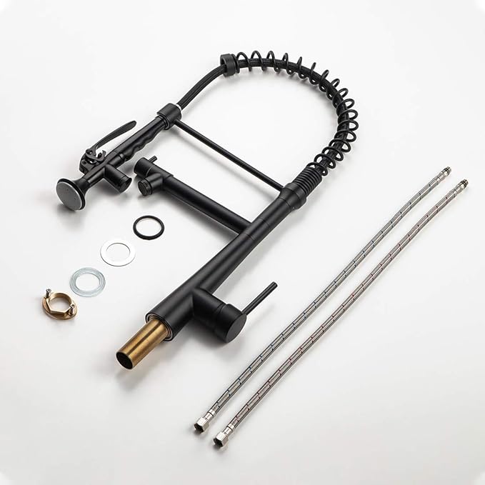 AIMADI Black Kitchen Faucet with Sprayer,Commercial Faucet Kitchen Single Handle Spring Pull Down Kitchen Sink Faucet with LED Light,Matte Black