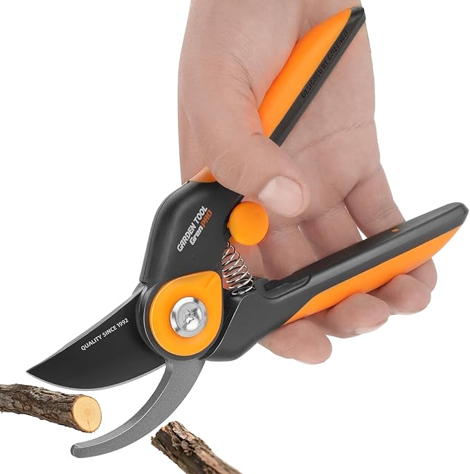 Bypass Pruning Shears 8.6", Heavy Duty Garden Clippers Handheld Cuts 1.38" Hardwood, Sharp SK5 Titanium Blades for Rust-Proof & Non-Stick, Ergonomic Garden Scissors for Plant Flower