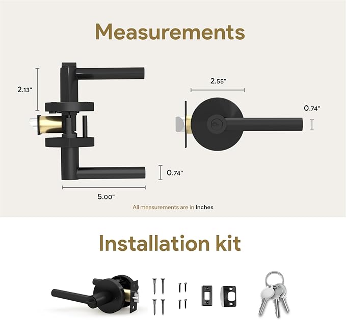 Mega Handles Ronn Entrance Entry Lever Door Handle Heavy Duty Round Locking Lever Set for Left or Right-Handed Doors, Interior/Exterior Door Levers - Matte Black