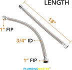Stainless Steel Corrugated Water Heater Connector, 18-Inch,1” FIP* 1” hot and cold Corrugated Water flexible hose, Leak-Proof, 10-Year Warranty, 2-pack