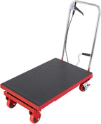 VEVOR Hydraulic Lift Table Cart, 500lbs Capacity 28.5" Lifting Height, Manual Single Scissor Lift Table with 4 Wheels and Non-Slip Pad, Hydraulic Scissor Cart for Material Handling, Red