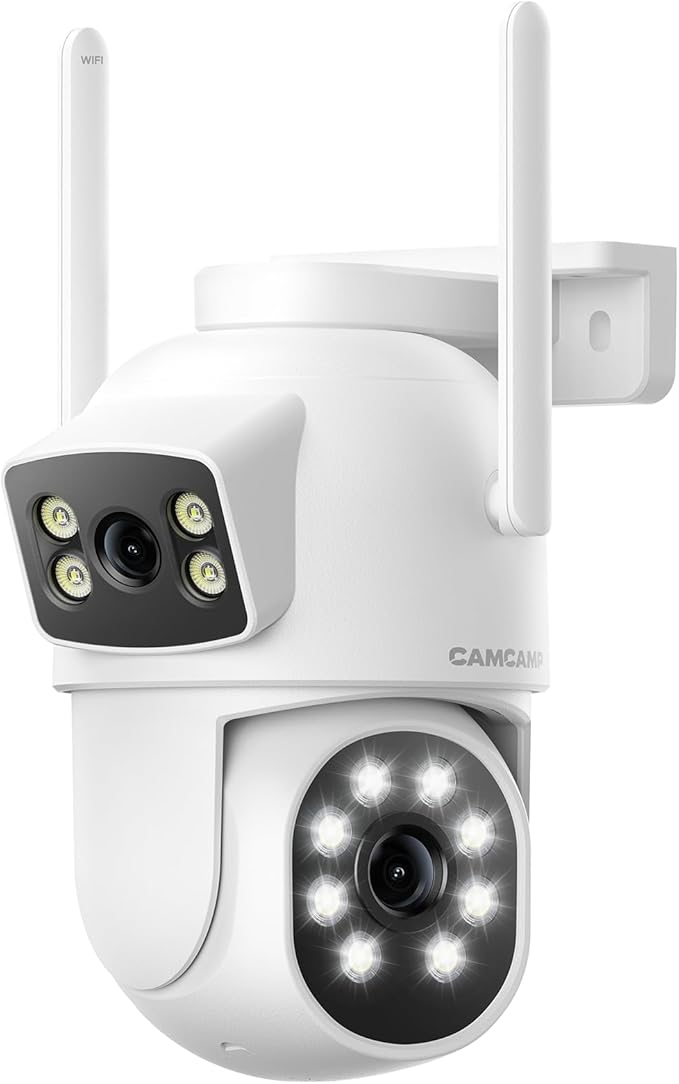 Dual Lens Security Cameras Wireless Outdoor, 2K Full HD Video, 360° View Pan/Tilt Home Security Camera with Color Night Vision, PIR Alarm, 2.4G/5G WiFi, Auto Tracking, 2-Way Audio, Easy to Install