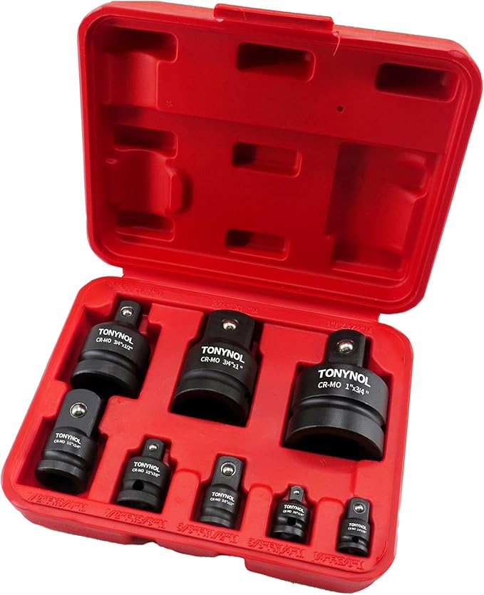 8 Piece Impact Socket Adapter and Reducer Set,1/4" 3/8" 1/2" 3/4" 1"Drive Socket Adapter Set,Cr-Mo Steel,With a Storage Case.