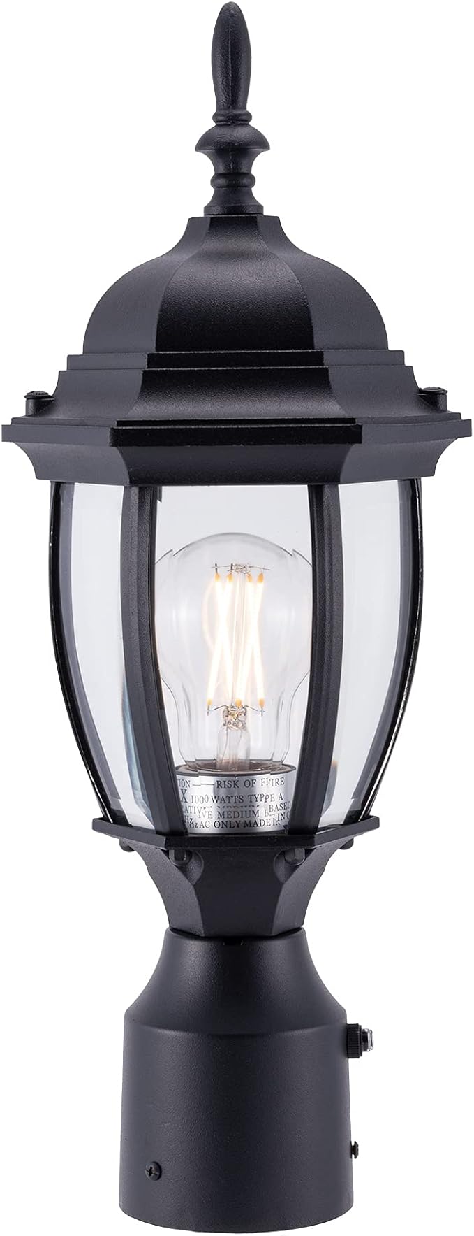 LIT-PaTH Dusk to Dawn Outdoor Post Lighting Fixture Pole Lantern, E26 Medium Base Max 60W, Aluminum Housing Plus Glass, Bulb Not Included (Black, 1-Pack)