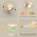 Koopala 3PACK Rechargeable LED Wall Sconce, Cordless Battery with Remote Powered Wall Sconce, 3 Brightness Levels, 360° Swivel Magnetic Shade for Reading Bedside, Wood Grain Color.