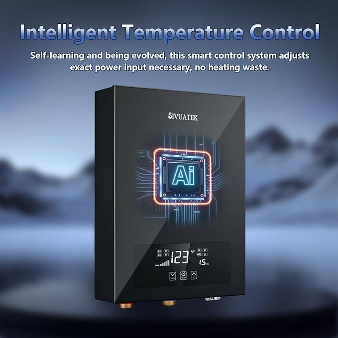 Electric Tankless Water Heater SIVUATEK 14kW, 240V - On-Demand Hot Water for Whole House - ETL Certified, Self Modulating - Compact Design for Easy Installation - for 2 Point of Use Hot Water