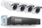 ZOSI 4K PoE Security Camera System,4pcs 8MP Indoor Outdoor Bullet Cameras with Person Vehicle Detection,People Counting,One-Way Audio,100ft Night Vision,4K/8MP 8CH NVR with 2TB HDD for 24/7 Recording