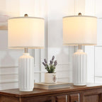 Lamp for Living Room Bedroom Lamps Farmhouse Table Lamps Set of 2 Vertical Stripe Ceramic Table Lamp,Linen Shade with Bulb, 25 in High, White