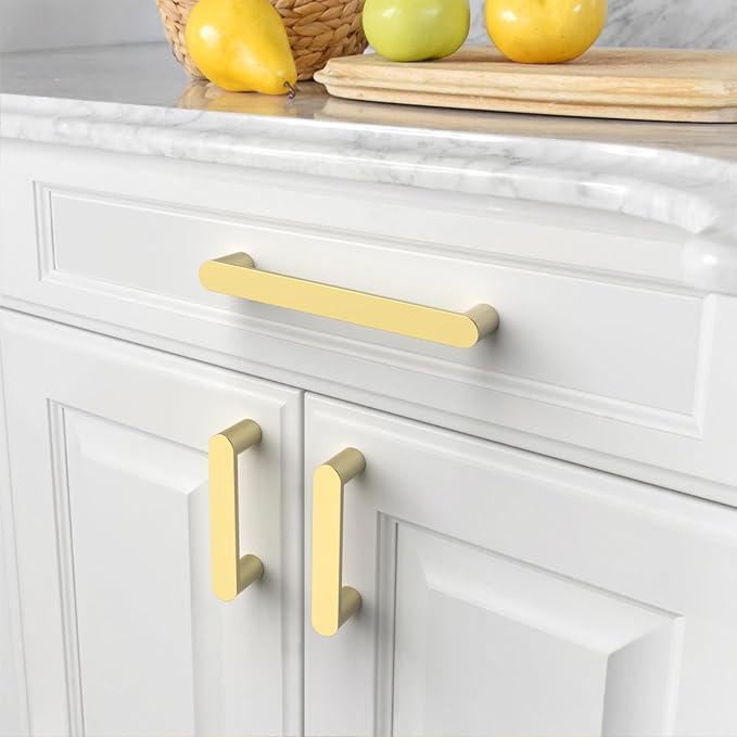 Amerdeco 10 Pack ZH0005MGP Brushed Gold 5 Inch(128mm) Hole Centers Kitchen Cabinet Pulls Hardware Modern Kitchen Handles for Cabinets Cupboard Handles Drawer Pulls