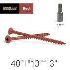 Deck Plus 3 Inch Epoxy Coated Exterior Wood and Fence Screws #10 x 3 Torx/Star Drive Included Coarse Thread, Outdoor Rust Resistant Decking Screw, Red, 40 Pieces | 42600