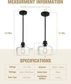 Emak Modern Black Pendant Lights, 8 Inch Kitchen Pendant Lighting Over Island with Clear Glass Shade, Farmhouse Hanging Lights for Kitchen, Bathroom, Bedroom, Dining Room, PL122-BK-CG