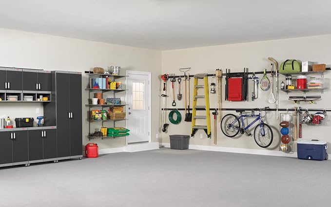 Rubbermaid 20-Piece FastTrack Garage Wall-Mounted Storage Kit 5 Rails and 15 Hooks for Home/House/Tool/Sports/Utility Purposes