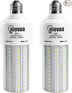 2 Pack 60W LED Corn Light Bulb 500W Equivalent Bulb 7500 Lumen 5000K Cool Daylight White E26/E27 Medium Base for Outdoor Indoor Large Area Garage Warehouse Factory Backyard