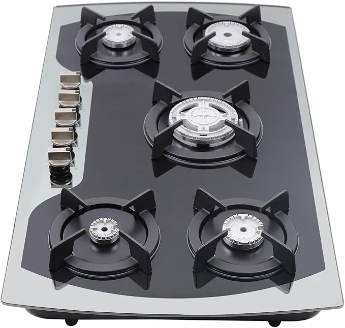 5 Burner Built-in Stainless Steel Gas Stove Top,30 Inch Gas Cooktop LPG/NG Gas Cooktop with 5 Adjustable Hob Burners for Commercial Household