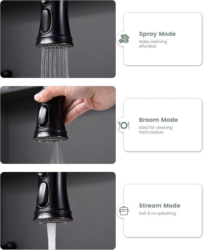 APPASO Pull Down Kitchen Faucet with Sprayer Oil Rubbed Bronze, Single Handle High Arc Faucet with Deck Plate, Neoperl Aerator, CUPC-Certified Pull-Out Hose, Water Supply Tubing, and Valve Core