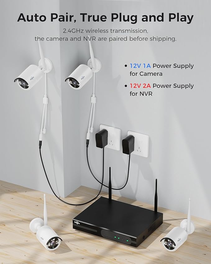 [Wireless Pro, 100ft Range] Hiseeu Wireless Security Camera System, Expandable 16CH 4K NVR, 4Pcs 3MP Night Vision WiFi Cameras Home Surveillance Outdoor, Motion Detection, 1TB HDD, One-Way Audio