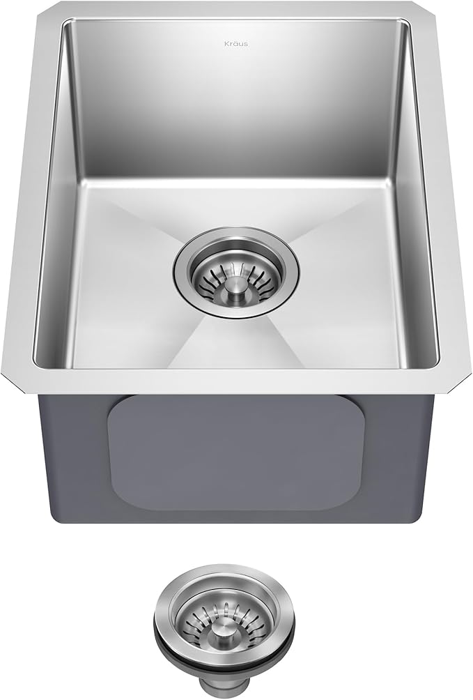 KRAUS Standart Pro 14 -inch Undermount Single Bowl 16 Gauge Stainless Steel Bar Kitchen Sink, KHU101-14