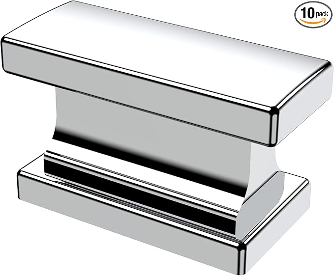 Alzassbg 10 Pack Polished Chrome Cabinet Knobs, 1.46 Inch(37mm) Rectangle Kitchen Hardware Knobs for Cabinets and Drawers AL6061CP