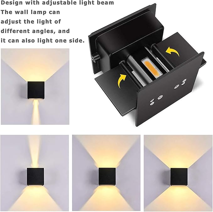 LANFU LED Aluminum Waterproof Outdoor Wall Sconce, 100-277V 3000K Outdoor Cube Square Wall Light Warm Light 2 LEDs Black 6W Outside Wall Lights for House Patio