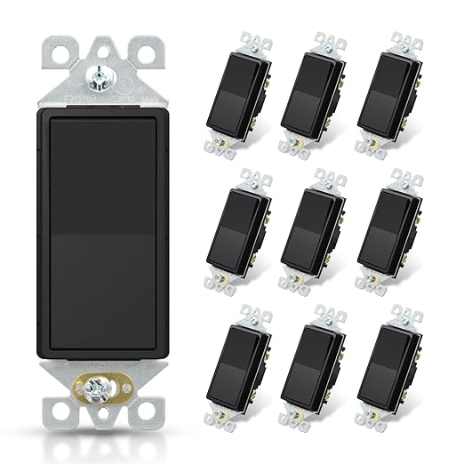 AIDA Matte Black Single Pole Decorator Light Switch, 15Amp, 120/277V, Decorative Paddle Rocker Switch Replacement, Electrical Wall Switch,Residential/Commercial Grade, UL/CUL (10 Pack)