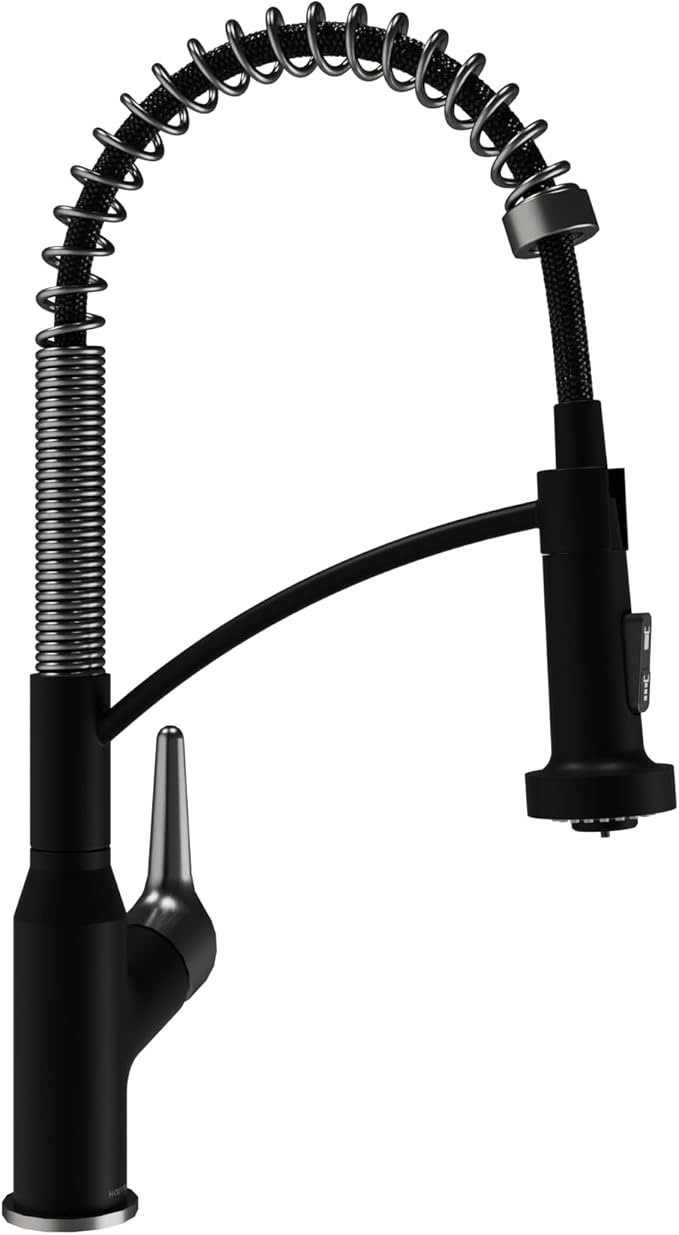 Karran Scottsdale Commercial Style Pull-Down Kitchen Faucet with Sprayer, Matte Black and Spot-Free Gunmetal Grey, High Arc Single Handle Pre-Rinse Spring Faucet
