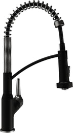 Karran Scottsdale Commercial Style Pull-Down Kitchen Faucet with Sprayer, Matte Black and Spot-Free Gunmetal Grey, High Arc Single Handle Pre-Rinse Spring Faucet
