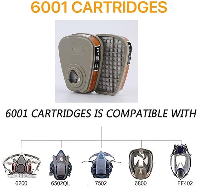 6001 Filter Cartridges for Respirator, Dust-Proof, Organic Vapor, Pollen and Chemical Cartridges, Compatible with 6200, 6800, 7502, FF402 Respirator 10PCS(5Pack), Brown