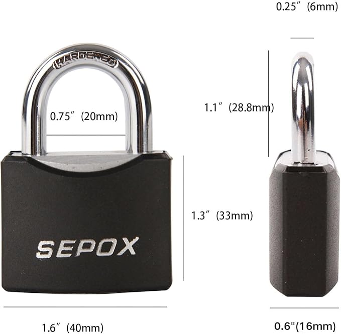 SEPOX® Twins 1-9/16" All-Weather Outdoor Padlocks Keyed Alike, Short Shackle, Solid Steel Lock, Heavy-Duty with Black Cover, Design for Gate Fence Cabinet Toolbox School Gym Locker with 2pcs Same Key