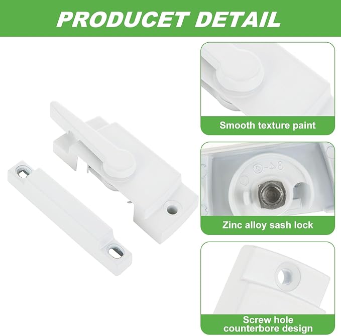 6 Pack Window Sash Locks, Cam Action Window Locks for Double Hung Window Latches Replacement, White Sliding Window Parts and Hardware Latch Lock for Vertical and Horizontal Sliding Windows