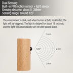 LANDGOO Wooden LED Step Lights Wall Lamp, 2700-3000K Motion Sensor Night Lights, Rechargeable Stair Lights for Hallway Indoor Lighting(White Ash Wood 2PCS)