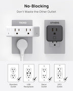 TROND Multi Plug Outlet Extender 2 Pack - Surge Protector Outlet with 4 Grounded Sockets, 3 Way Angled Plug Splitter, 900J, Multiple Wall Adapter for Home Office Travel Dorm Room, White