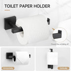 TQKAG 7-Pieces Matte Black Bathroom Hardware Accessories Set 23.6" SUS304 Stainless Steel Towel Bar Set Toilet Paper Spare Rolls Storage Holder Wall Mounted