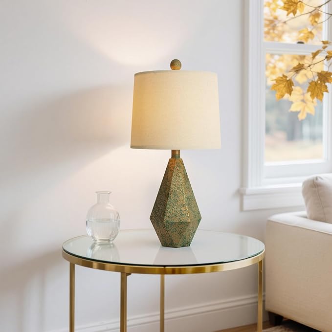 PoKat 20.25" Vintage Table Lamps Set of 2 for Night Stands, Modern Bedside Lamps for Bedroom Living Room, Farmhouse Bedroom Lamps for End Table, Suitable for Small Place, Retro Blue and Green