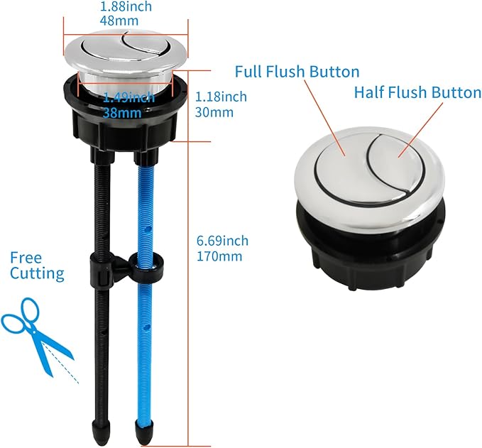 Toilet Flush Valve Replacement Kits with 1.49-Inch(38mm) Toilet Tank Button, Fits ToTo THU338N, Universal One-Piece Dual Flush WC Repair Parts, 2 Inches (8 Inches Height)