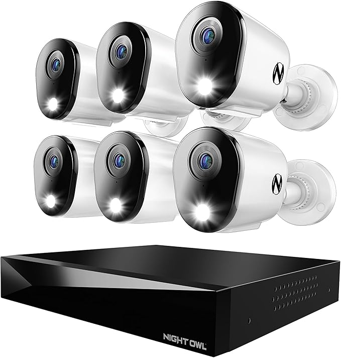 Night Owl 2-Way Audio 12 Channel DVR Video Home Security Camera System with (6) Wired 4K HD Indoor/Outdoor Deterrence Cameras and 2TB Hard Drive (Add up to 4 Wi-Fi Cameras) (6 Camera)