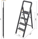 KINGRACK Aluminium 4 Step Ladder, Lightweight Step Stool with Non-Slip Pedals, Handrail, Foldable Step Ladder for Kitchen, Garage, Home, Space Saving, Sturdy and Portable, Black