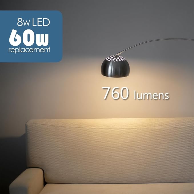 A19 LED Light Bulbs 60 Watt Equivalent, 90 CRI, Dimmable, Warm White 3000K, 760 Lumens, E26 Base, 120V, 8W LED Bulbs for Bedroom Living Room, 8-Pack