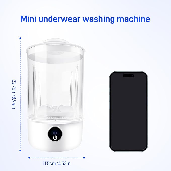 Portable Mini Washing Machine | Compact Deep Cleans Underwear, Baby Clothes, Small Laundry | Lightweight for Apartment, Dorm, Hotel, Travel & Camping | Quiet Energy-Efficient (MR201-US-White)
