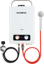 CAMPLUX Tankless Water Heater, 1.58 GPM Outdoor Propane Gas Water Heater with Portable Handle, 6L Outdoor Portable Water Heater, White