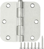 100 Pack Interior Door Hinges Brushed Nickel 3.5 inch x 3 1/2" 5/8" Round Residential Bi-fold Bedroom Standard Hinge for Wood Single/Double Bedroom Doors Silver House Hardware Kit Controls 3 ½"