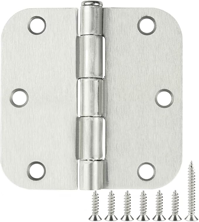 18 Pack Interior Satin Nickel Door Hinges Brushed 3.5 Inch x 1/2" Rounded 5/8 Radius for Doors 3 ½ Inch Heavy Duty Steel Iron Hardware Fittings House Villa Cando Loft Room Ironmongery Sliver Hinge