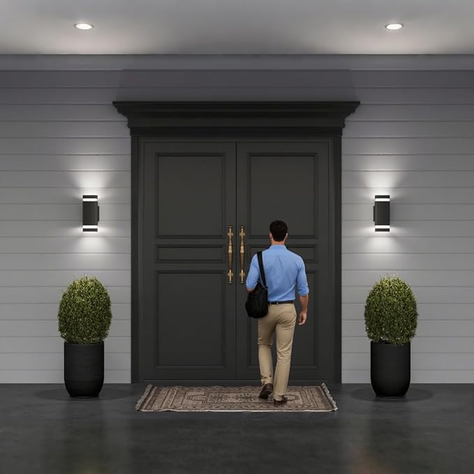 Dusk to Dawn Outdoor Lighting, Bling Exterior Wall Sconce - ETL Listed, Outdoor Light Fixtures Wall Mount Cylinder Design -White Up Down Outdoor Lights for House, Porch, Backyard (2 Pack)