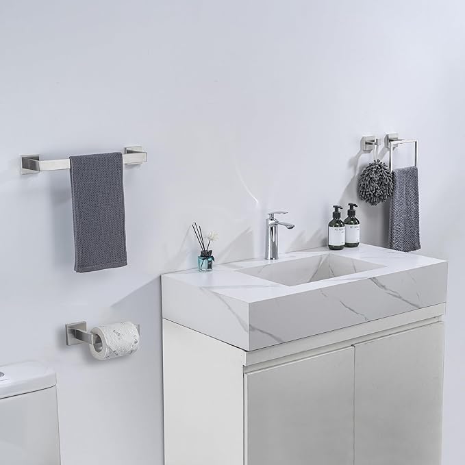 4-Piece Bathroom Hardware Set, Towel Rack Towel Holder Toilet Paper Holder Towel Hooks Towel Bar Set Stainless Steel Towel Rack Accessories Set Wall Mounted, Brushed Nickel 23 Inch