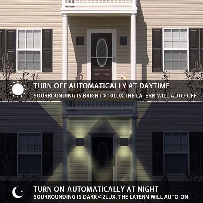 LANFU LED Aluminum Waterproof Wall Lamp, (Upgrade Dusk to Dawn Sensor) Waterproof Outdoor Light 20W 100-277V 2800K-3000K(Not dimmable) Outdoor Wall Light Warm Light 2LEDS (Black-20W-Larger)